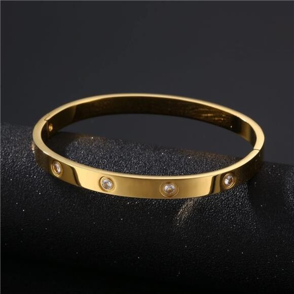 Women's Stainless Steel Crystal Bracelet with Cubic Zirconia Hinge Oval Bangle - Picture 3 of 7